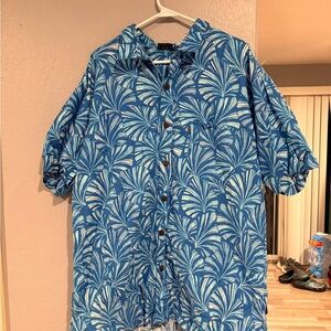 Tribal Origin Men’s 4XL Blue Tropical Hawaiian Button Up Shirt